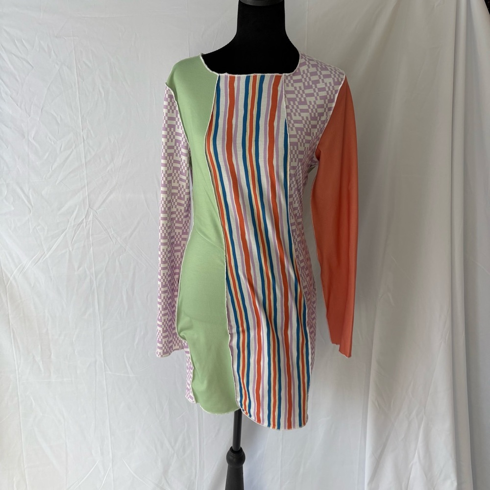 Princess Polly | Retro Y2K Patchwork Long Sleeve Mini Dress Sz US 8